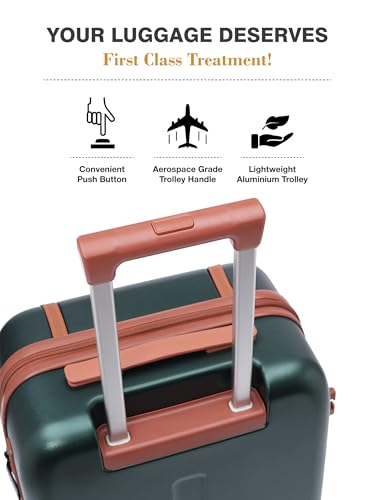 Image of FUR JADEN The Wayfarer Polycarbonate Travel Luggage Suitcase with 8 StealthTech Silent Shock Absorbing Wheels, TSA Lock & Aviation Grade Telescopic Trolley (Forest Green, Cabin + Medium)