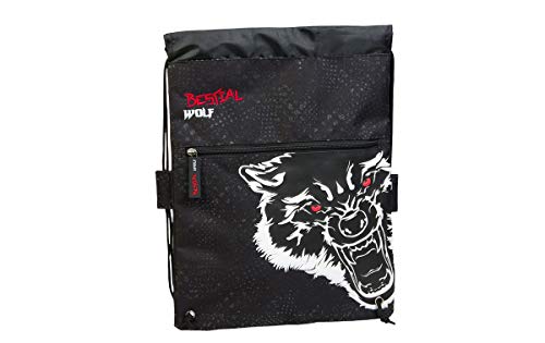 Mochila Plana Bestial Wolf  Color Negro con Lobo Blanco