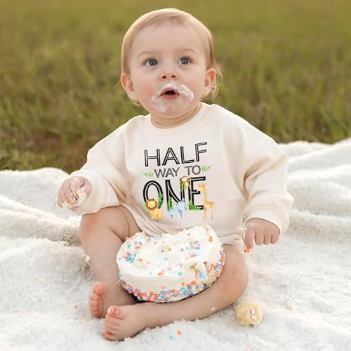 Personalized Wild Half Birthday, Half Birthday Outfit Baby Boy With Jungle Safari Animals, Custom Printed2