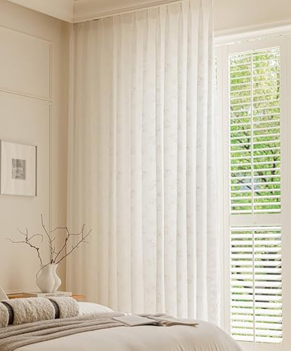 Beydodo Dining Room Curtains 72 Inch Length 2 Panels, Semi Sheer Privacy Curtains Pinch Pleat, White Yarn with Floral Textured, Polyester, 42 x 72 inch