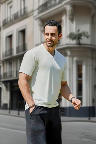 Camiseta masculina com gola em V, mistura de algodão, básica, gola V, macia, camisetas com gola V, s