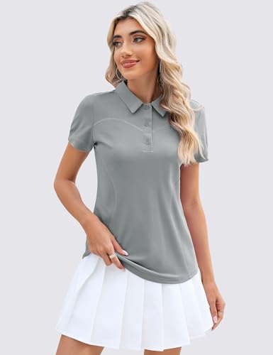 Image of TFSDOD Womens Golf Polo Shirts Collared Short Sleeve T Shirt Lightweight Moisture Wicking Polo Casual 3 Buttons Outfits