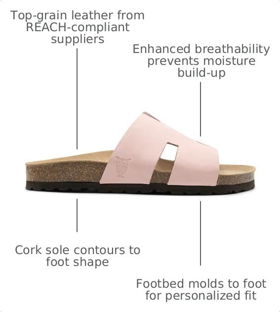 Image of Sandgrens Handmade Unisex Cork Slides | European Top Grain Leather Sandals with Soft Suede Footbed and EVA Rubber Sole | Avila