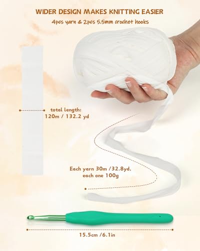 Image of Katech 400g T Shirt Yarn for Crocheting, Crochet Yarn for Knitting-White