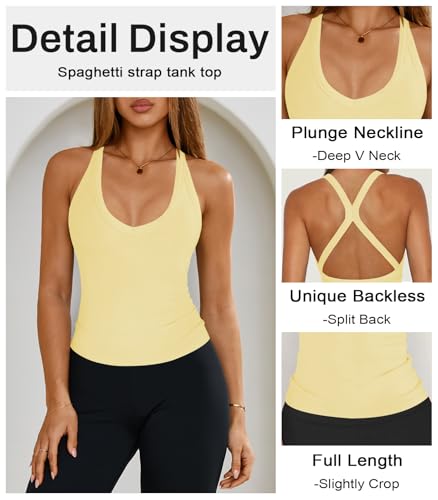 Womens Halter Tops Racerback Workout Tank Top for Women Plunge V Neck Split-Back Spaghetti Strap Fitted Ribbed Shirts4