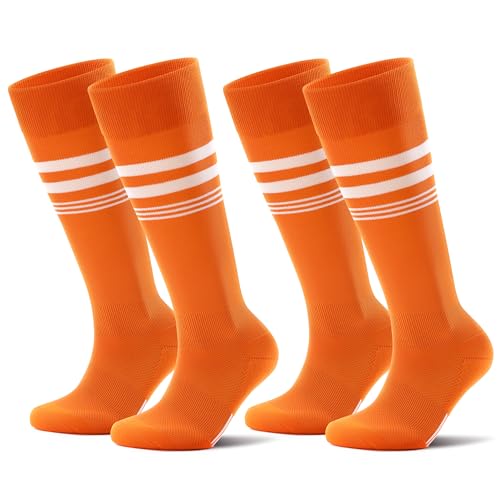 CS CELERSPORT 2 Pack Soccer Socks for Youth Kids Men and Women Football Softball Knee High Socks Orange Medium