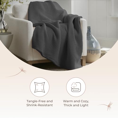 Image of 100% Organic Cotton Blanket - Soft Breathable Cotton Waffle Blanket Twin Size for All Seasons - Luxury 320GSM Cozy Warm Lightweight 100% Cotton Fairtrade Certified (60x90, Gray)