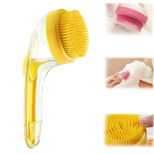 Waschzauber, Haustier Badebürste, Hunde Waschbürste Mit Seifenspender, Badehund Schönheit Massagebürste, Hundekatze Dusche für Reinigung, Haarentfernung Und Grooming (Gelb)
