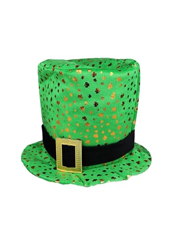 HENBRANDT Adult Green Top Hat with Buckle and Gold Shamrock Decorations St Patricks Day Accessories Leprechaun Hat One Size Irish Fancy Dress Costume Accessory Novelty Hats for Men and Women