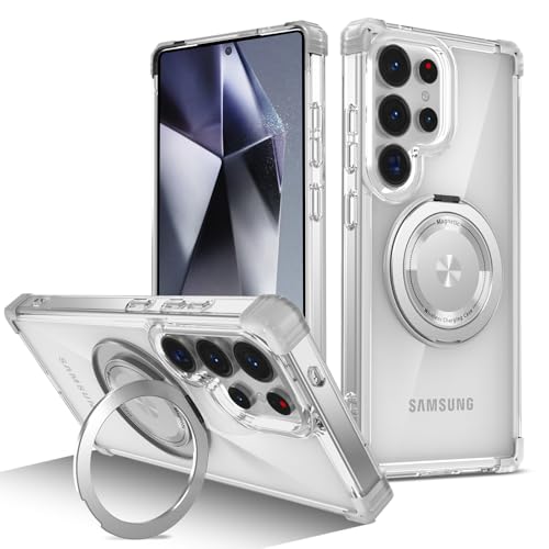 Image of Cubix Back Cover Case for Samsung Galaxy S26 Ultra Hard PC + TPU | Metal Ring Kickstand | 1500g Magnetic Hold | 360 Rotating Stand | Military Drop Protection | Air Cushioned Corners