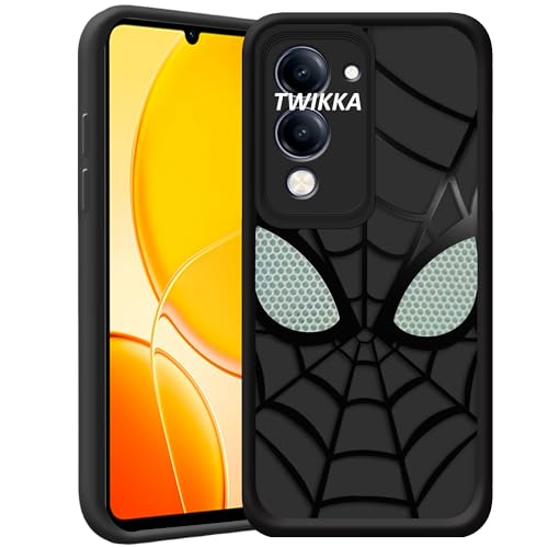 Image of Stylish Spider Back Case Cover Compatible for Vivo T4 Lite 5G / Vivo Y19 5G / Vivo Y19e | Spidey Face Mask Case | Soft Silicone | Camera & Full Body Protection | Shock Proof | (Black)