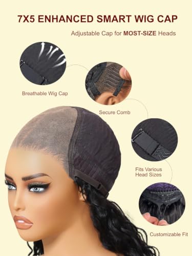 Image of 7x5 Curly Reddish Brown Glueless Wigs Human Hair Pre Plucked Pre Cut 20 inch