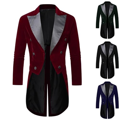 Cambkatl Men's Vintage Velvet Patchwork Tuxedo Jacket Stylish Double Breasted Tailcoat Dress Coat Swallowtail Party Blazer2