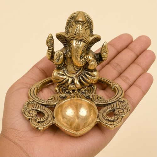 Image of CraftVatika Ganesha Idol with Diya Stand, Ganesha Diya Deepak Oil Lamp, Festival Return Gift for Woman Diwali Wedding Anniversary Housewarming Gifts for Ladies Guest Family Home Decoration Items