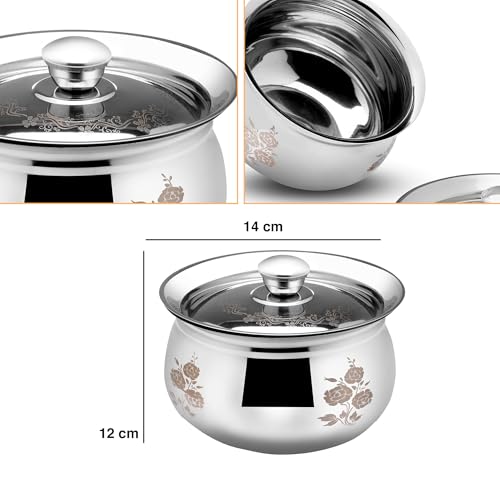 Image of Expresso Stainless Steel High Polished Steel Handi | Serving Pan| Steel Pot | Dahi Handi | Biryani Pot with Lid (1000ML)
