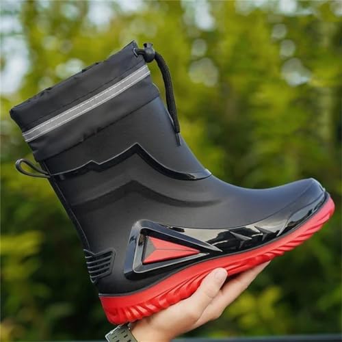 Wjnvfioo Men's Waterproof Drawstring Rain Boots Non-Slip Flat Fashion Rider Rain Boots2