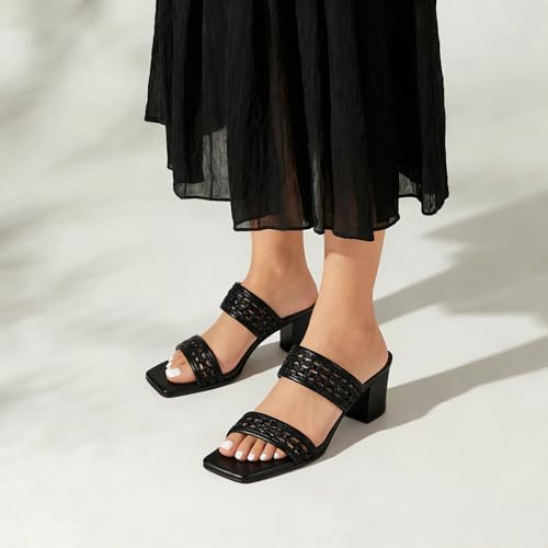 Image of Women's Heeled Sandals Two Strap Square Open Toe Heels 2-Inch Chunky Sandals Dress Shoes Wide Feet Friendly
