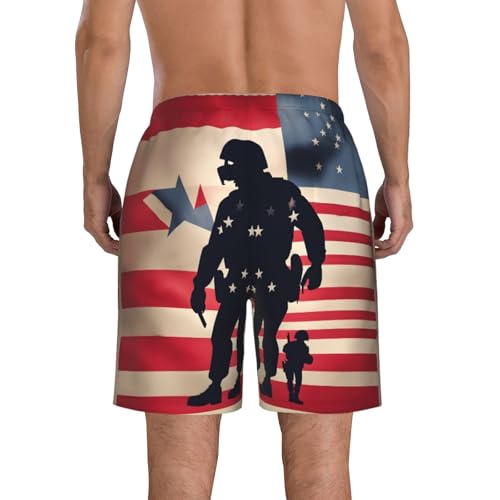 US Military Soldiers Patriotic Memorial Day Print Mens Casual Shorts Drawstring Beach Stretch Shorts Novelty Swimtrunks3