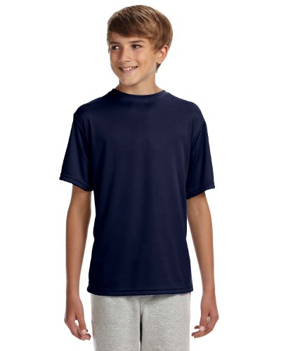 A4 Youth Short-Sleeve Cooling Performance Crew, Large, Navy