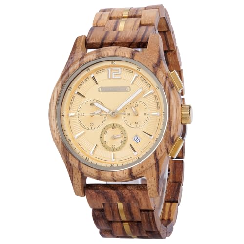 Montre chronographe en bois BOBO BIRD homme avec bracelet élégant en zèbre