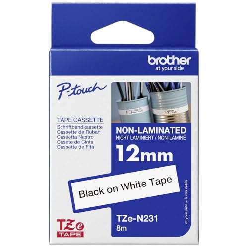 Brother Original P-touch Schriftband TZE-N231 12 mm schwarz auf weiß (u.a. für Brother P-touch PT-H100LB/R -H105 -E100/VP -D200/BW/VP -D210/VP) nicht laminiert