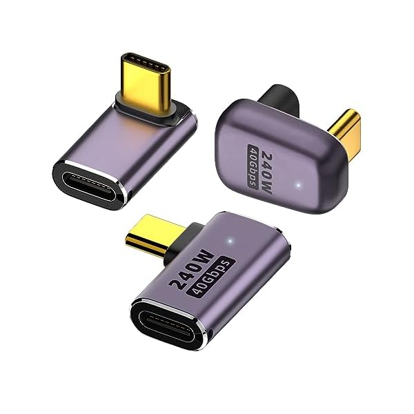 USB C 90 Degree Adapter,USB C Right Angle Adapter with 40 Gbps PD 240W 8K@60hz Video Charge (E-3PCS)