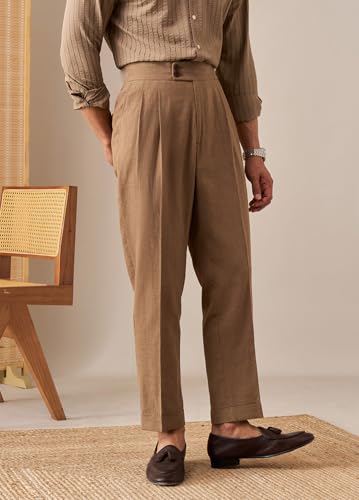 Men's Summer Naples Casual Linen Pants Retro Flat Front Straight Western Gurkha Trousers3