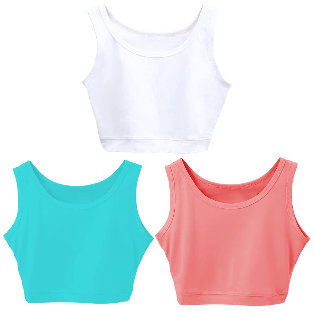 VIKIDEER3 Pack Basic Crop Tank Tops for Women Short Yoga Dance Athletic Sport Shirts for Teen Girls
