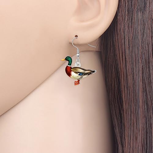 NEWEI Cute Mallard Duck Earrings Dangle Acrylic Ducks Decorations Gifts For Women Green Stuff Charms2