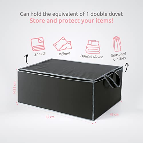 Compactor - Aufbewahrungstasche mit Reißverschluss und Griffen - Schwarz mit grauer Kante - Für Bettdecken, Kleidung, Bettwäsche - Platzsparend für Schrank, Regal oder unter das Bett