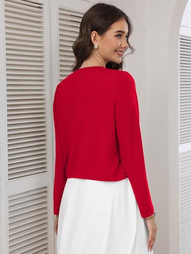 Image of Heymoments Women's Long Sleeve Thin Kintted Shrugs Sweaters Lightweight Cropped Tops Open Front Cardigan for Dress