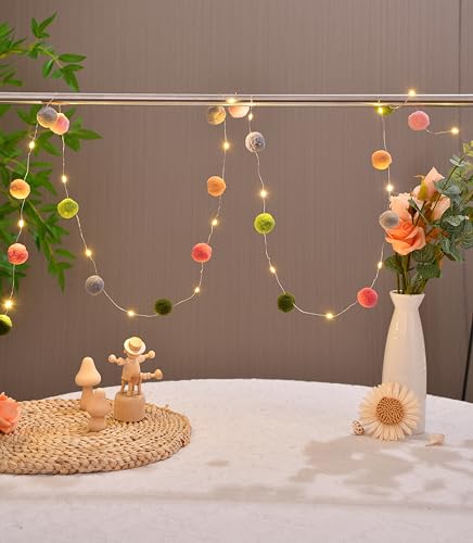 FLCSIed 20 LED-Kupfer-Lichter mit Pompons, betrieben mit 2 AA-Batterien, für Schlafzimmer, Valentinstag, Hochzeit, Party, Weihnachten, Heimdekoration (Modilan-Farbe)