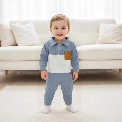 Image of VISGOGO Baby Boy Clothes Toddler Fall Winter Outfit Sweater Toddler Boy Striped Clothes 6 12 18 Months 2 3T 4T Pant Set