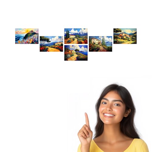 Image of SiddArtify Scenic Landscape Wall Art Prints Set - Impressionist House Poster Decor for Living Room Bedroom Office - Set of 2-4x6 Inch - Board (Pack of 6) - Sticker (Pack of 6)