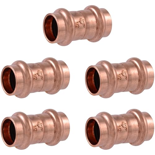 Image of SharkBite 1 /2 Inch Coupling, Copper Press Plumbing Fitting, Pack of 5, UPR008X5