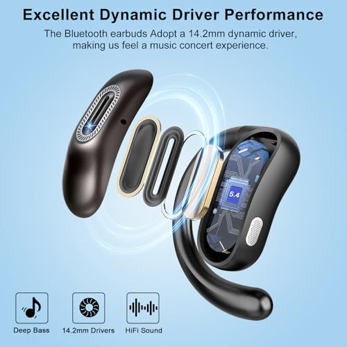 Image of Open Ear Ear buds, Bluetooth 5.4 Wireless Earbuds, 50H, Air Conduction Headphones, HD Stereo Bass Over Ear Earphones with Earhooks, Ultra-Comfort Secure Fit, IPX7 Waterproof Headset for Working Sports