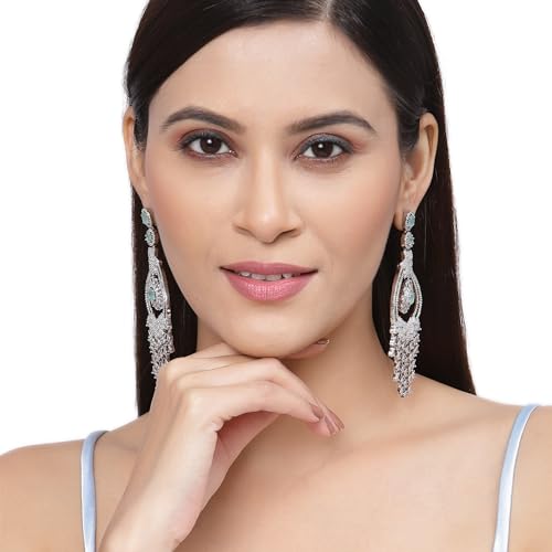 Rhodium-Plated Diamond Drop Earrings for ()