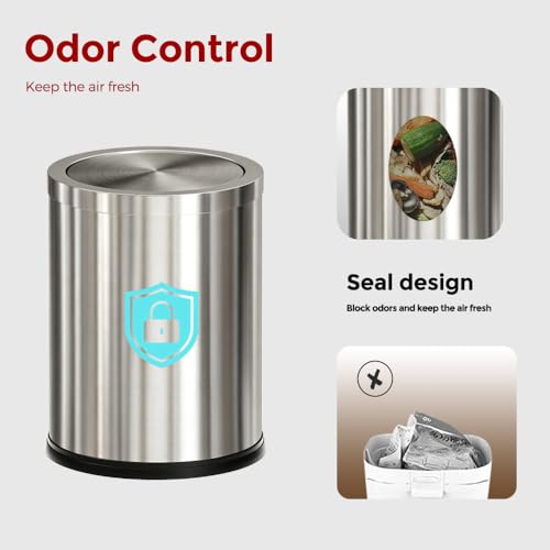 Image of 7L /1.8GAL Stainless Steel Trash can,Bathroom Trash can with lid,Small Trash Can with Flipping Lid, Mini Garbage cans for Kitchen,Living Room. Metallic Gold (7L-Silver)