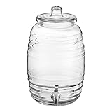Glownary Barrel Glass Beverage Dispenser, 2.5 Gallon Capacity, Clear, Lead-Free, Dishwasher Safe with Silver Spigot, Round Shape, 14.5 Inches Height