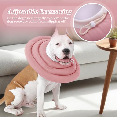 Image of IDOMIK Dog Recovery Collar, Waterproof Soft Dog Cone After Surgery, Comfy Protective Elizabethan Collar Alternative for Dogs Cats, Adjustable Pet Neck Donut Cone Anti-Licking Biting Wounds,Pink,XL