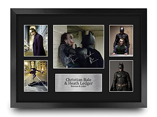 HWC Trading FR A3 Christian Bale & Heath Ledger The Dark Knight Batman & Joker Cadeaux Imprimé Signé Autographe Photo pour les fans de cinéma - A3 Encadré