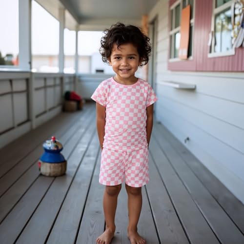 OPAWO Bamboo Pajamas Toddler Boy Clothes Checkered Tee and Shorts 2 Piece Summer Bamboo Baby Pajamas Sleepwear Pjs Set 12M-5T2