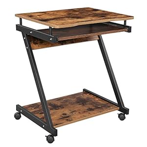 VASAGLE Computertafel, Z-vormig bureau, compact, eenvoudige montage, zwenkwielen met remmen, toetsenbordlade…