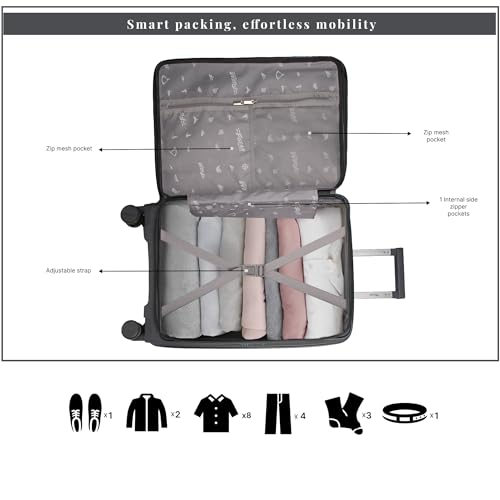 Image of F Gear Myton Dark Grey Small Cabin Front Opening Hard Luggage | Lightweight Expandable Carry-On Suitcase with 360 Spinner 8-Wheels, Built-in TSA Lock, Anti-Theft Zipper & 3-Level Telescopic Trolley
