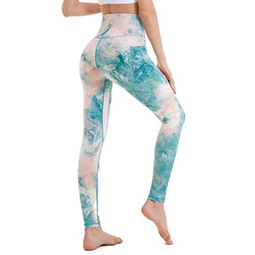 Devirld Womens Yoga Pants With Pockets, Stretch Workout Pants For Women, Colorful Tie Dye Running Gym Sports Leggings For Women, Tie Dye 04, X-Large #TOP2