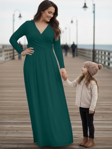 Image of KOH KOH Womens Long Sleeve V-Neck Flowy Modest Elegant Evening Maxi Dress