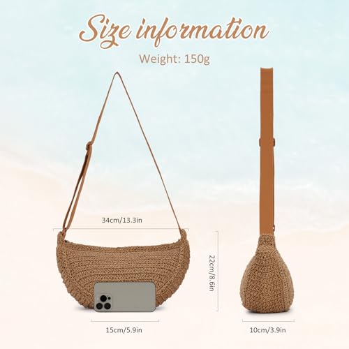 Image of GOKTOW Straw Crescent Beach Crossbody Bag for Women,Raffia Woven Shoulder Handbags for Summer Vacation 2025