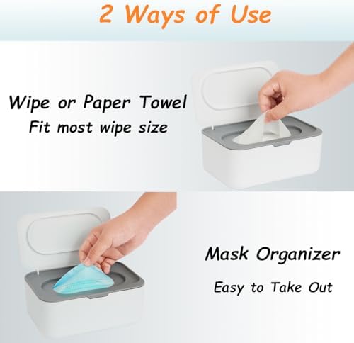 Wipes Dispenser, Wipe Holder for Baby & Adult, Seposeve Refillable Baby Wipe Container, Keeps Wipes Clean. Non-Slip, Easy Pull Wipes Pouch Case, Grey — view 4