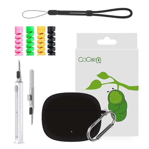 Image of Soft Silicone Case Cover for OnePlus Nord Buds 4 Pro with Cleaner Kit,Lanyard & 4 Pcs Cable Protectors (Black)