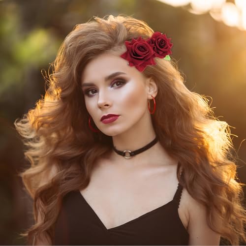 Set de 2 Broches para Cabello con Flor Roja miniatura 7
